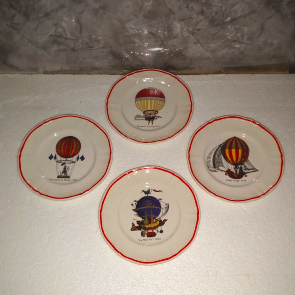 Longchamp French Hot Air Balloon Dessert Plates Set Of 4 with Red Rim - Picture 6 of 14